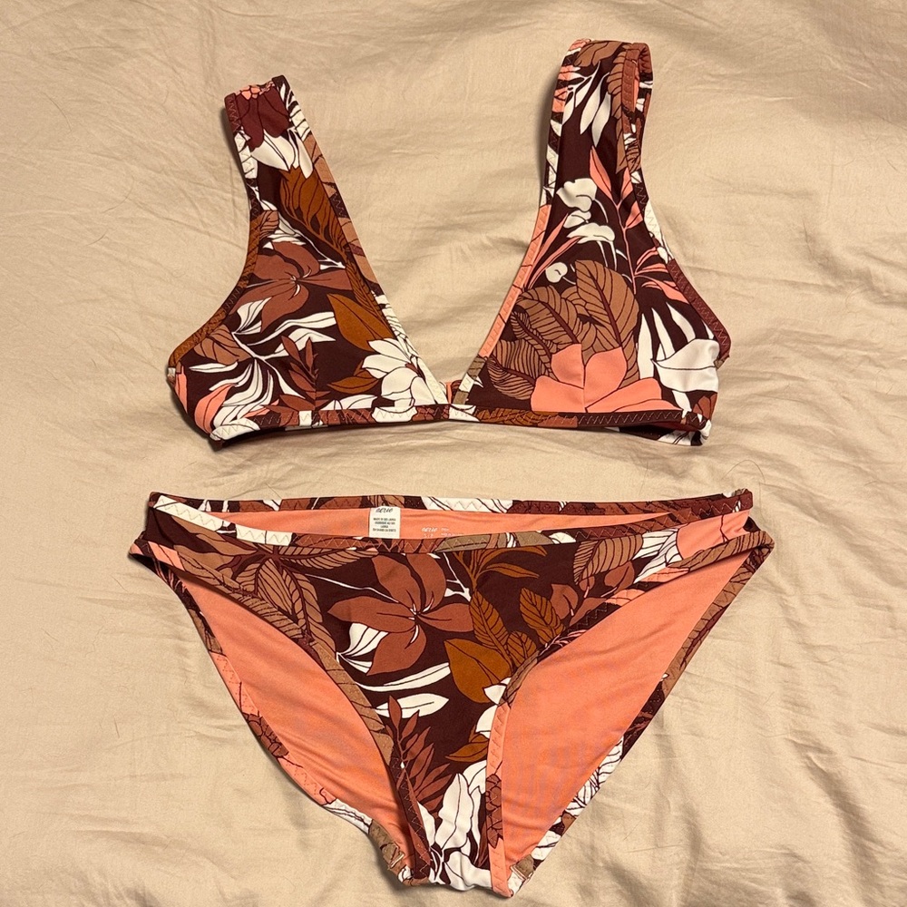 Aerie Tropical Floral Bikini in Brown and Pink - Like New!